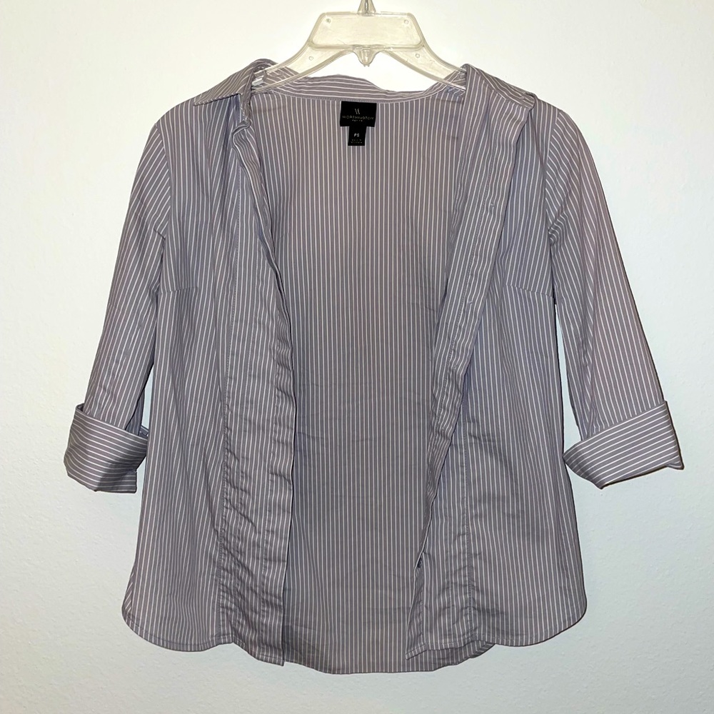 Gray and White Striped Button Down Collared Shirt